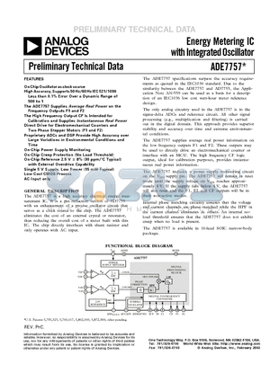 ADE7757 datasheet - Energy Metering IC with Integrated Oscillator