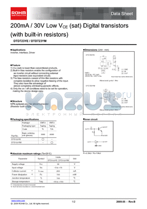 DTD723YE_09 datasheet - 200mA / 30V Low VCE (sat) Digital transistors (with built-in resistors)