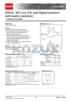 DTD743XM datasheet - 200mA / 30V Low VCE (sat) Digital transistors(with built-in resistors)