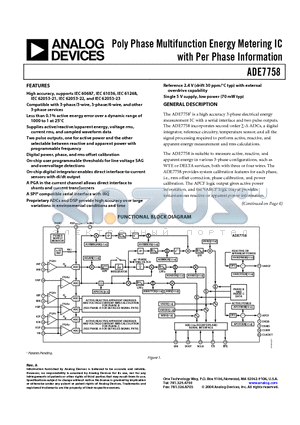 ADE7758 datasheet - Poly Phase Multifunction Energy Metering IC with Per Phase Information