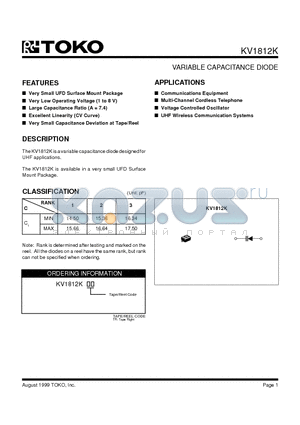 KV1812KTR datasheet - VARIABLE CAPACITANCE DIODE