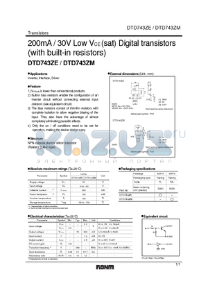 DTD743ZM datasheet - 200mA / 30V Low VCE (sat) Digital transistors (with built-in resistors)