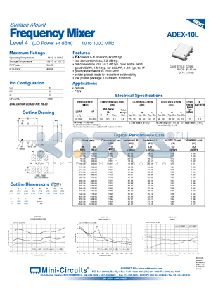 ADEX-10L datasheet - Frequency Mixer Level 4 (LO Power 4 dBm) 10 to 1000 MHz