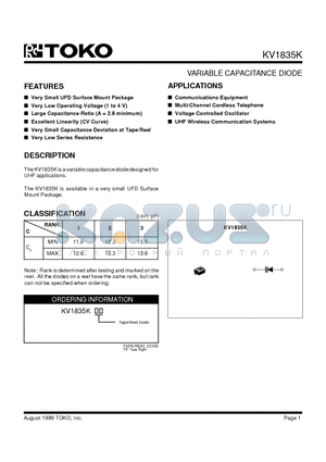 KV1835KJ datasheet - VARIABLE CAPACITANCE DIODE