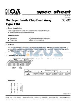 FBA1J4ATE301P datasheet - Multilayer Ferrite Chip Bead Array