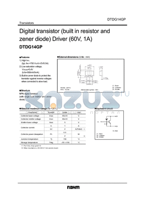 DTDG14 datasheet - Digital transistor built in resistor and zener diode Driver 60V, 1A