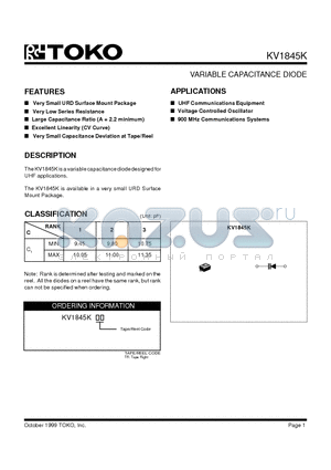 KV1845KS datasheet - VARIABLE CAPACITANCE DIODE