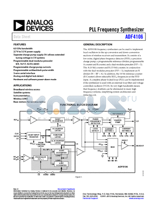 ADF4106BRUZ datasheet - PLL Frequency Synthesizer