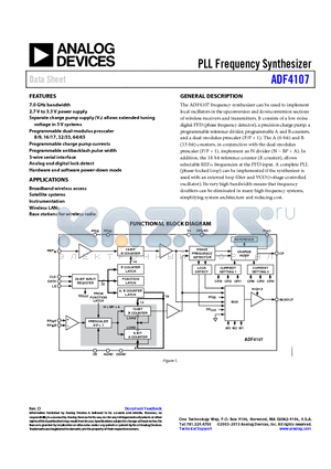 ADF4107BCPZ datasheet - PLL Frequency Synthesizer