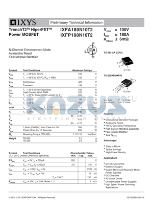 IXFA180N10T2 datasheet - TrenchT2 HiperFET Power MOSFET