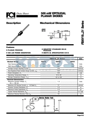 FBAV21 datasheet - 500 mW EPITAXIAL PLANAR DIODES