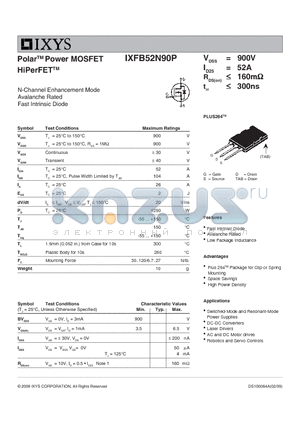IXFB52N90P datasheet - Polar Power MOSFET HiPerFET