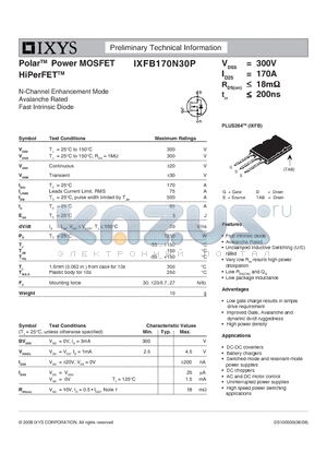 IXFB170N30P datasheet - Polar Power MOSFET HiPerFET