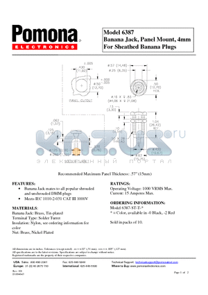 6387 datasheet - Banana Jack, Panel Mount, 4mm For Sheathed Banana Plugs