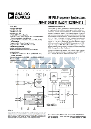 ADF4113BRU datasheet - RF PLL Frequency Synthesizers