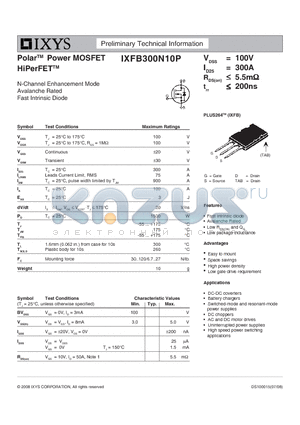 IXFB300N10P datasheet - Polar Power MOSFET HiPerFET