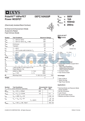 IXFC16N50P datasheet - PolarHV HiPerFET Power MOSFET