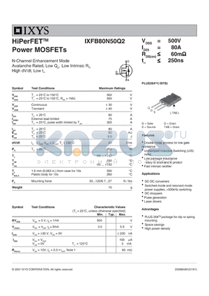 IXFB80N50Q2_07 datasheet - HiPerFET Power MOSFETs