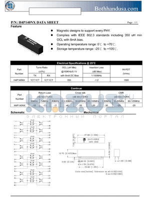 H4P140NX datasheet - QUAD PORT 10/100 BASE-TX LAN MAGNETIC