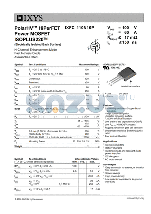 IXFC110N10P datasheet - PolarHV HiPerFET Power MOSFET ISOPLUS220