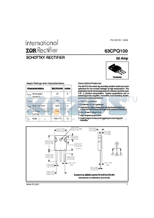 63CPQ100 datasheet - SCHOTTKY RECTIFIER