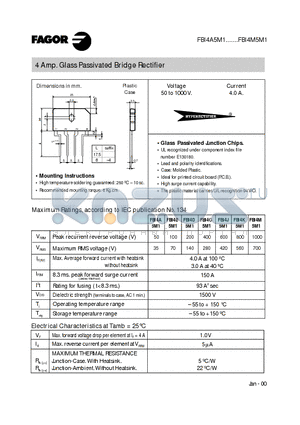 FBI4B5M1 datasheet - 4 Amp. Glass Passivated Bridge Rectifier