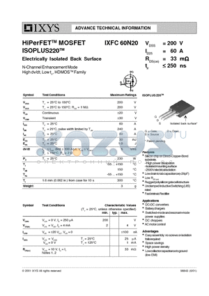 IXFC60N20 datasheet - HiPerFET MOSFET ISOPLUS220TM