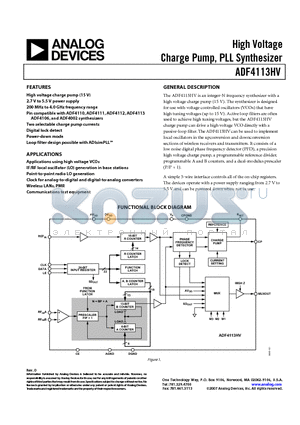 ADF4113HVBRUZ-RL datasheet - High Voltage Charge Pump, PLL Synthesizer