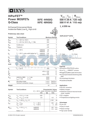 IXFE48N50Q datasheet - HiPerFET Power MOSFETs Q-Class