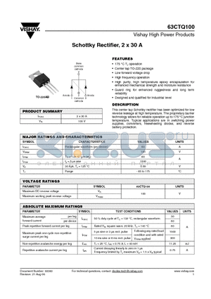 63CTQ100 datasheet - Schottky Rectifier, 2 x 30 A