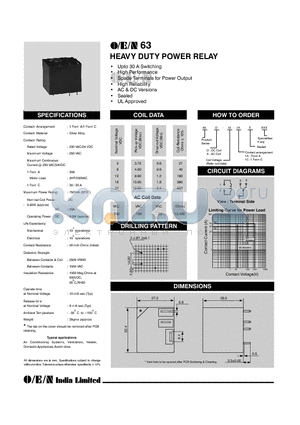 63A-12-1AE datasheet - HEAVY DUTY POWER RELAY