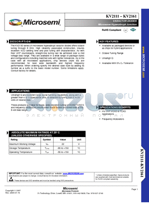 KV2161 datasheet - VARACTOR DIODES Microwave Hyperabrupt Junction