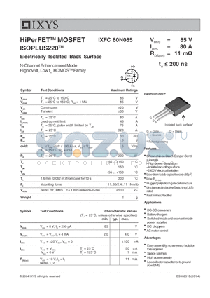 IXFC80N085 datasheet - HiPerFET MOSFET ISOPLUS220