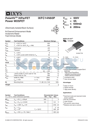 IXFC14N60P datasheet - PolarHV HiPerFET Power MOSFET