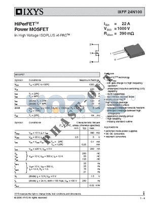 IXFF24N100_06 datasheet - HiPerFET Power MOSFET