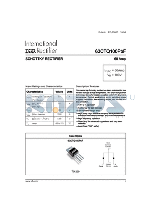 63CTQ100PBF datasheet - SCHOTTKY RECTIFIER