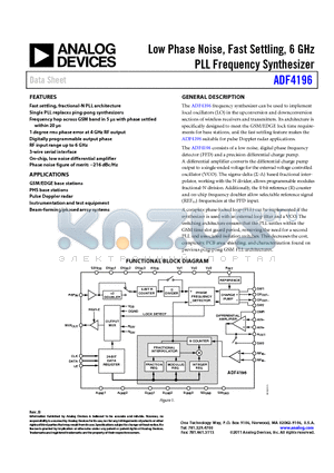 ADF4196 datasheet - Low Phase Noise, Fast Settling, 6 GHz