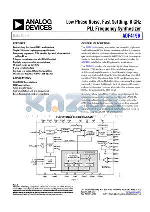 ADF4196BCPZ datasheet - Low Phase Noise, Fast Settling, 6 GHz