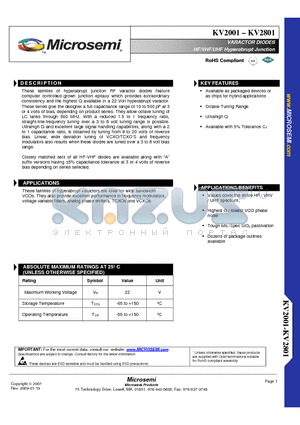 KV2201 datasheet - VARACTOR DIODES HF/VHF/UHF Hyperabrupt Junction