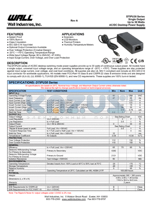 DTIPU30 datasheet - Single Output Up to 30 Watts AC/DC Desktop Power Supply