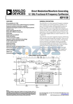 ADF4158 datasheet - Direct Modulation/Waveform Generating, 6.1 GHz Fractional-N Frequency Synthesizer