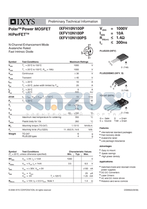 IXFH10N100P datasheet - Polar Power MOSFET HiPerFET