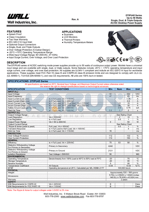 DTIPU45-101 datasheet - Up to 50 Watts Single, Dual, & Triple Outputs AC/DC Desktop Power Supply