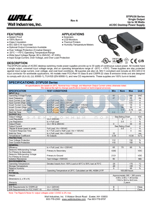 DTIPU30-102 datasheet - Single Output Up to 30 Watts AC/DC Desktop Power Supply