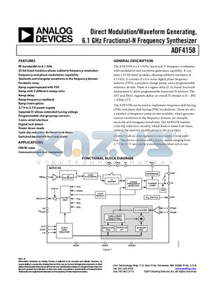 ADF4158CCPZ-RL7 datasheet - Direct Modulation/Waveform Generating, 6.1 GHz Fractional-N Frequency Synthesizer