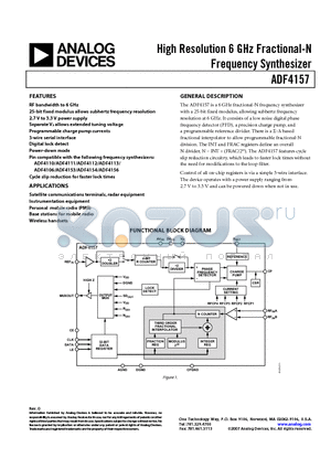 ADF4157BCPZ1 datasheet - High Resolution 6 GHz Fractional-N Frequency Synthesizer