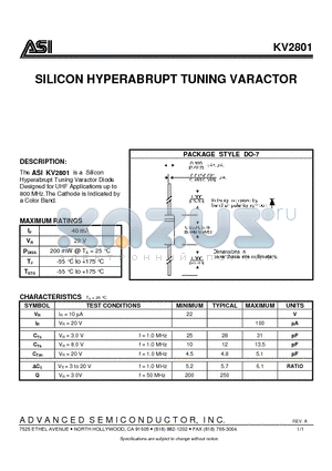 KV2801 datasheet - SILICON HYPERABRUPT TUNING VARACTOR