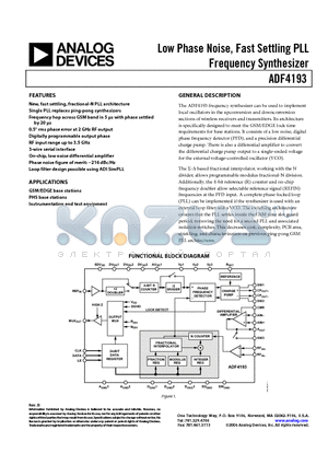 ADF4193BCPZ datasheet - Low Phase Noise, Fast Settling PLL Frequency Synthesizer