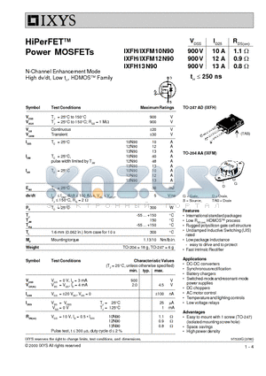 IXFH12N90 datasheet - HiPerFET Power MOSFETs