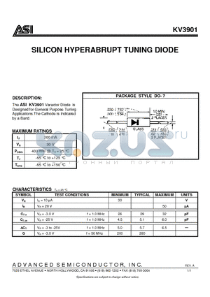 KV3901 datasheet - SILICON HYPERABRUPT TUNING DIODE